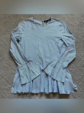 Theory Lexandra Bell Sleeve Peplum Blouse Striped Cotton Preppy Minimalist Sz M